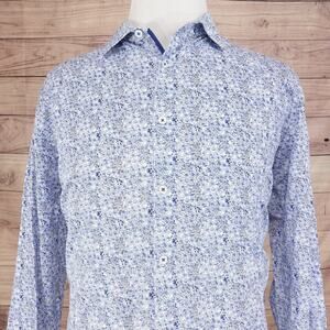 PENGUIN BY MUNSINGWEAR HERITAGE SLIM FIT BLUE FLORAL DRESS SHIRT 17.5 34/35